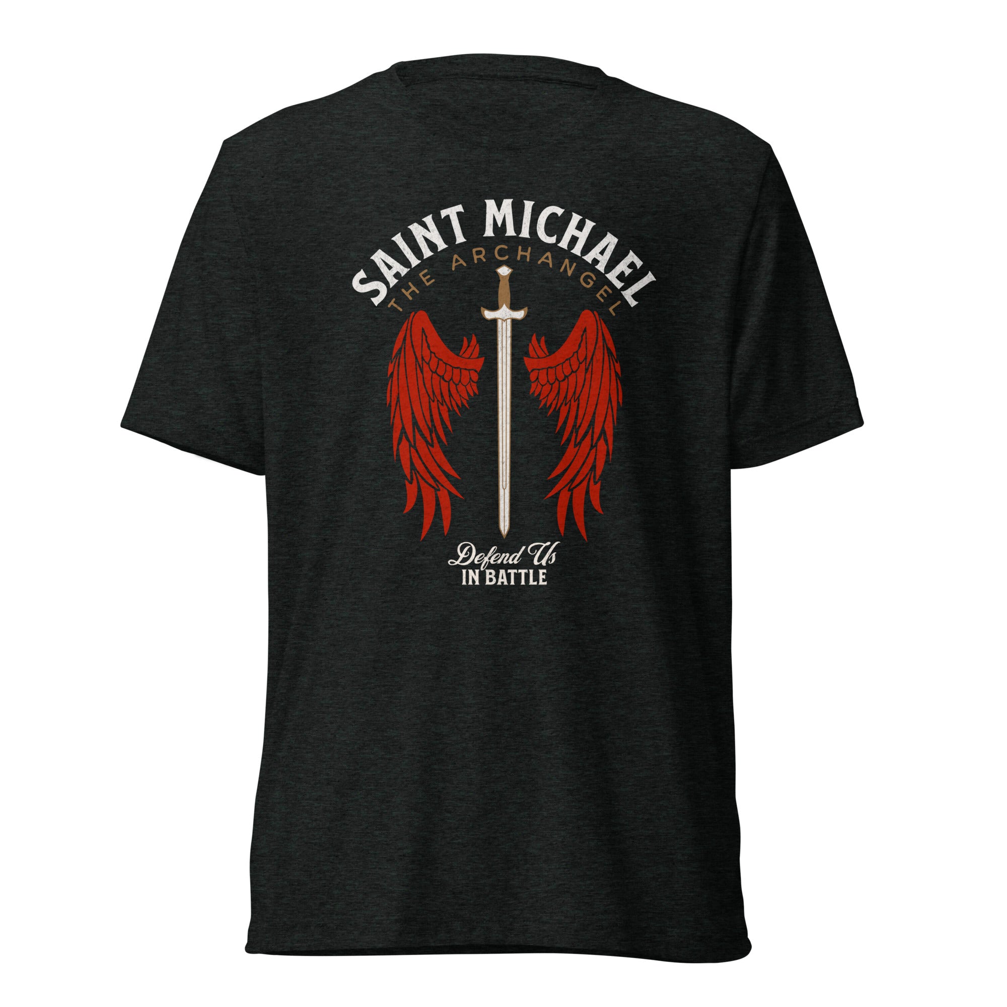 Saint Michael The Archangel Defend Us in Battle - Triblend Tee