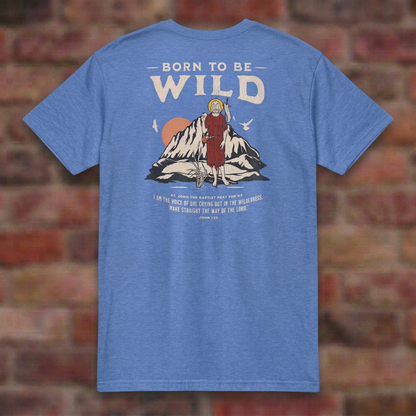 Born To Be Wild Heather Royal T-shirt brick flat lay