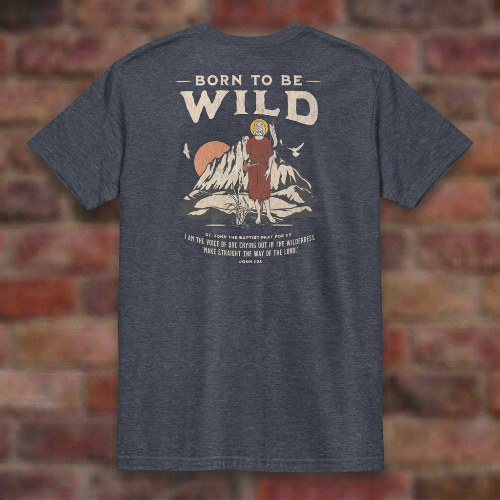 Born To Be Wild Heather Navy T-shirt brick flat lay