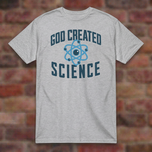God Created Science Sport Grey T-shirt brick flat lay