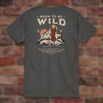 Born To Be Wild Dark Heather Grey T-shirt brick flat lay