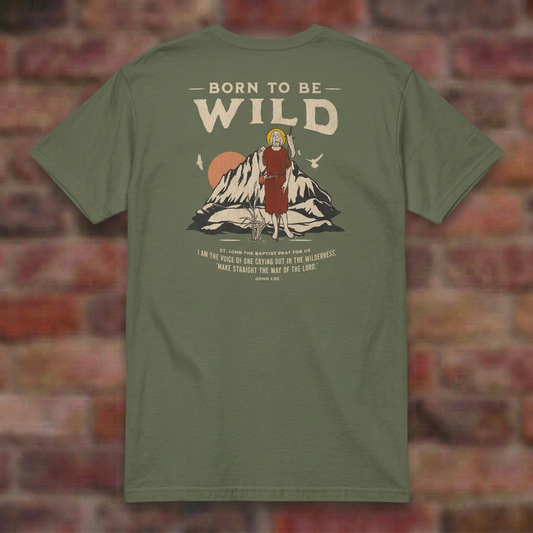Born To Be Wild Military Green T-shirt brick flat lay